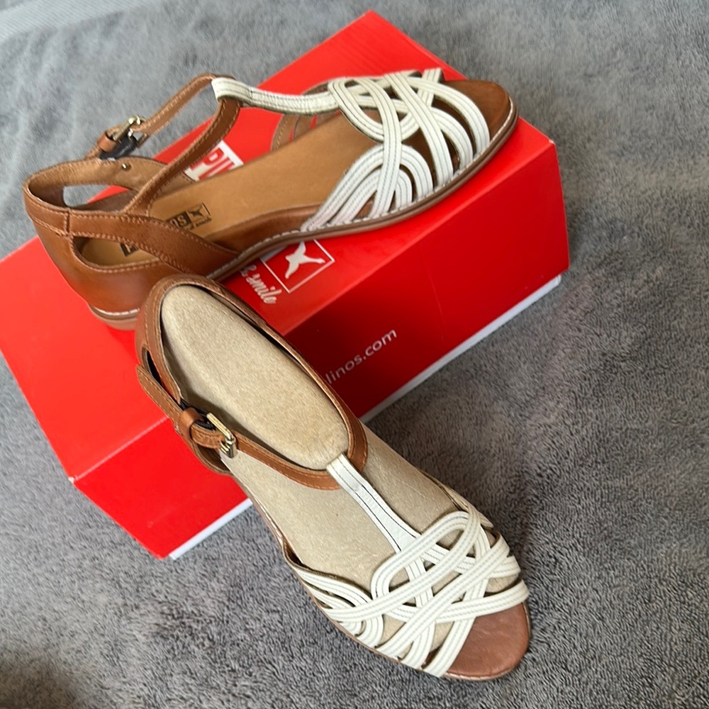 PIKOLINOS Nata Brown and Cream Strappy Sandals
